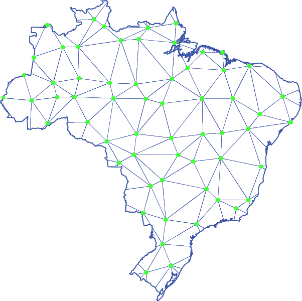Mapa do Brasil com conexões representando as parcerias da Eletromindy